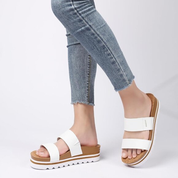 Womens Cork Platform Sandals Slip On Arch Support Lightweight Beach Wedges - Picture 5 of 6